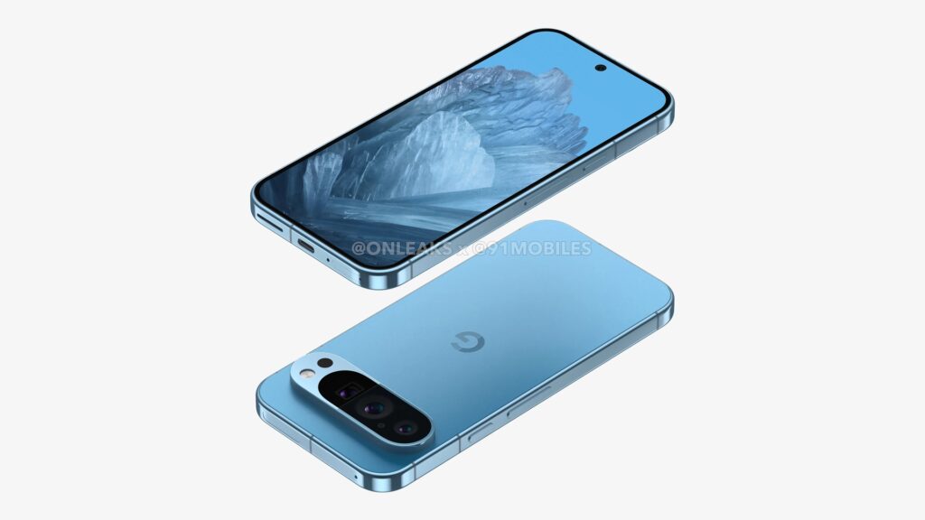 google pixel 9 in blue front and back